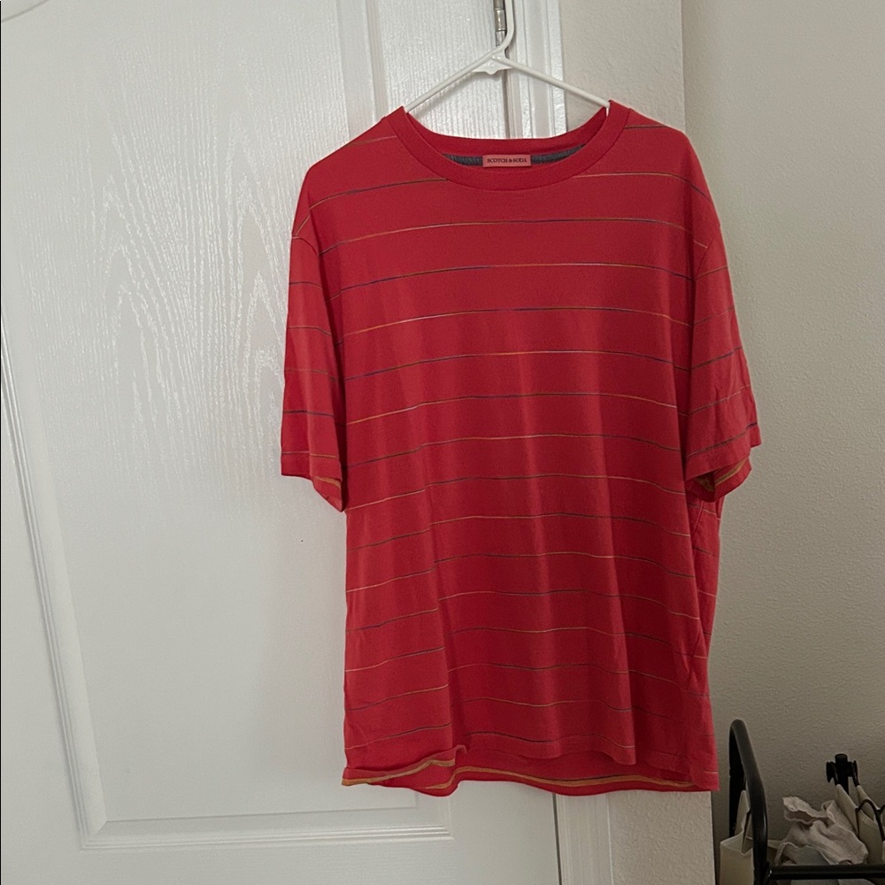 Scotch & Soda Red Striped "Have A Nice Day" Tee | Size XXL